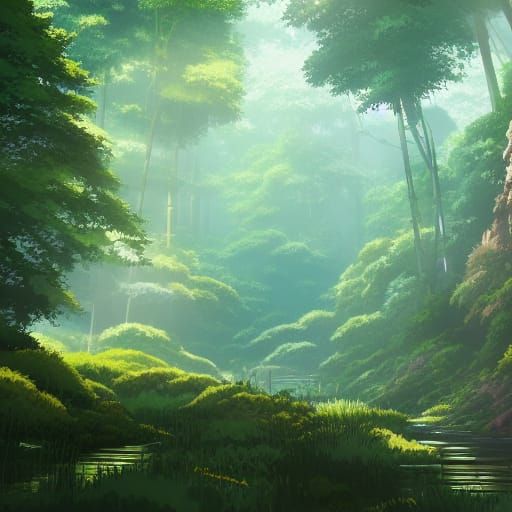 Anime Forest Infused with Steampunk, Ghibli Style