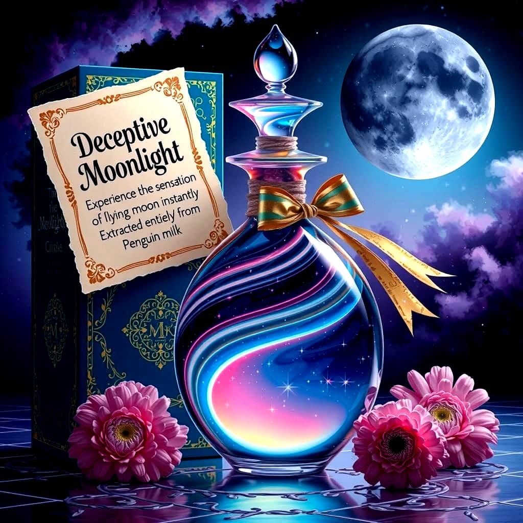 Elegant Magical Bottle in Whimsical Moonlit Scene