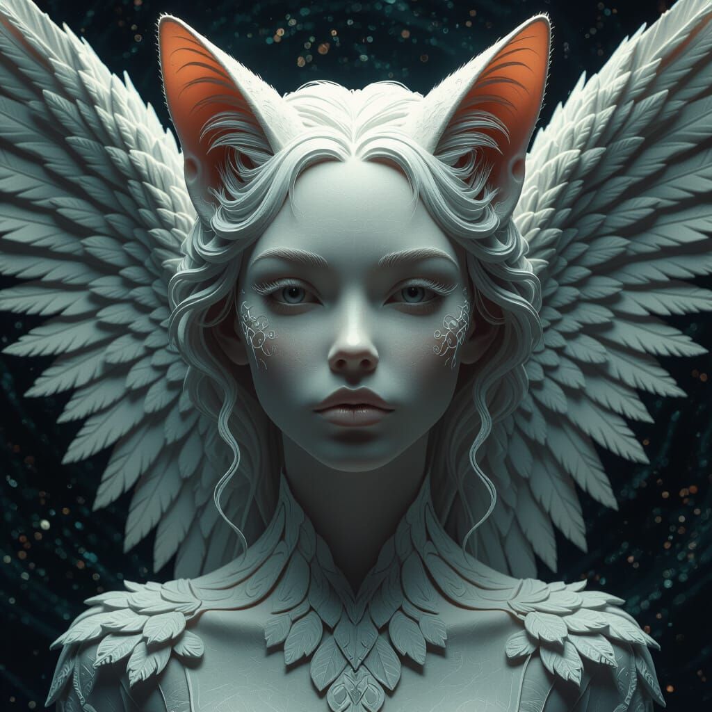 Feline Angel: 3D Rendering in a Void