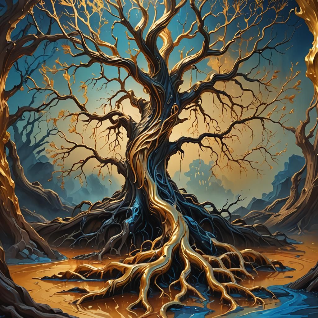 Gold Tree Concept Art in Oil Painting Style