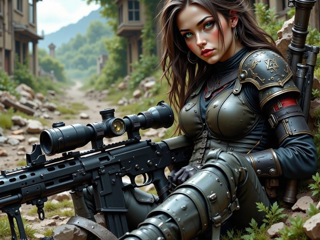 Post-Apocalyptic Pin-Up Sniper in Earthy Tones