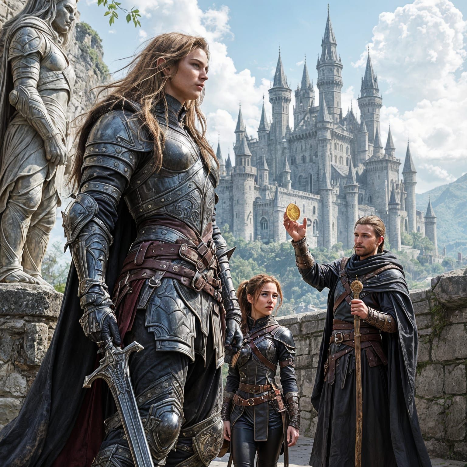 Female Warriors and Rogue in Front of Kalaman City