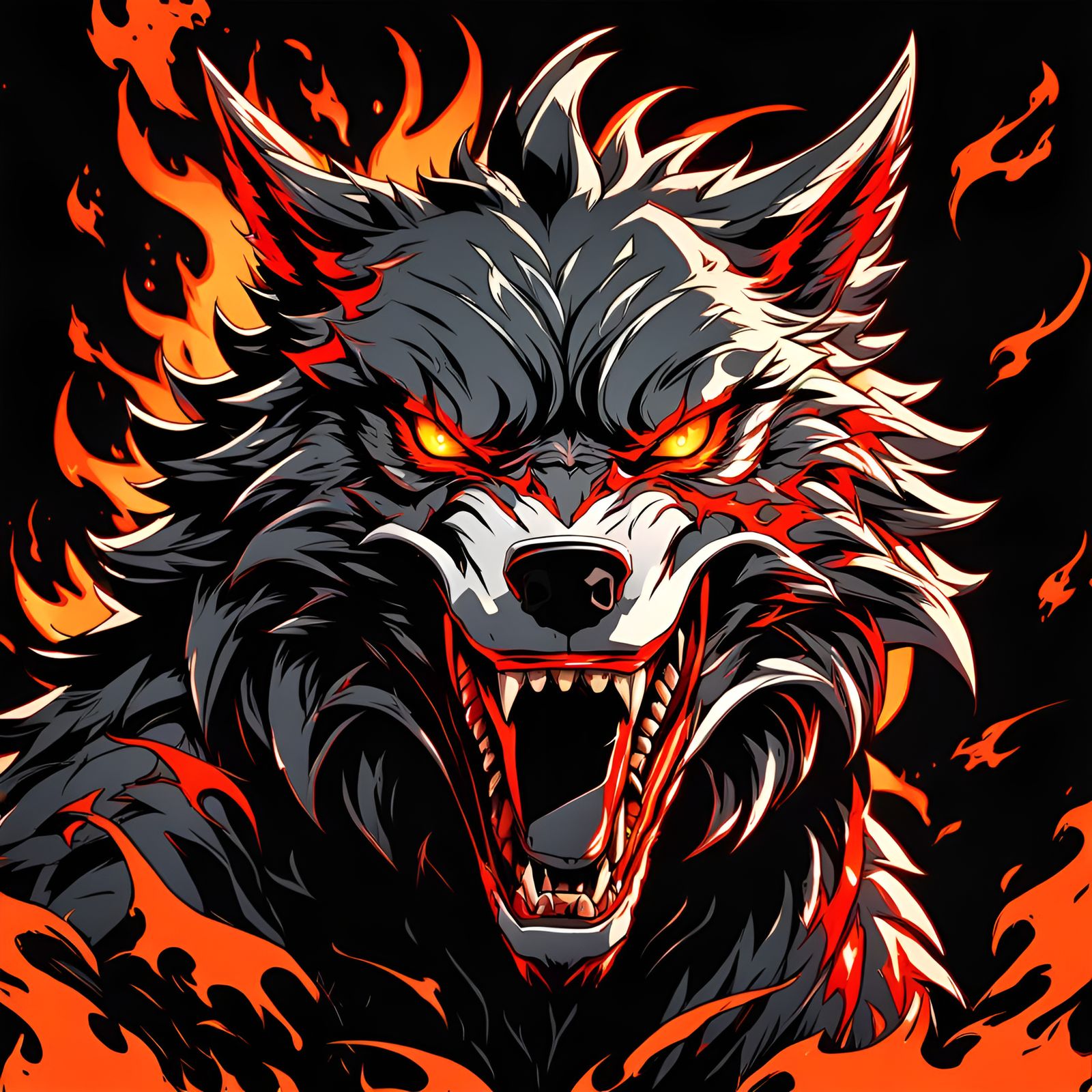 Angry Wolf with Dragon Eyes in Anime Style