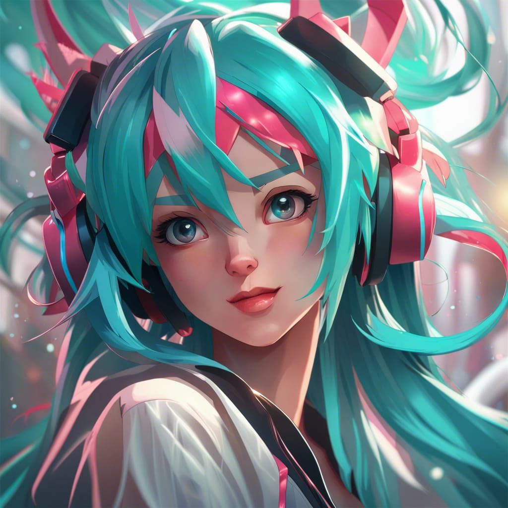 Hip-Hop Hatsune Miku Portrait in Art Nouveau Style