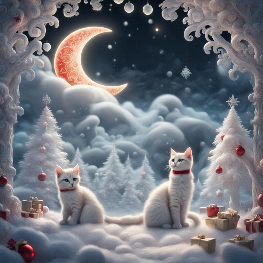Dreamy Kittens in Winter Wonderland: Neo-Classical Digital A...