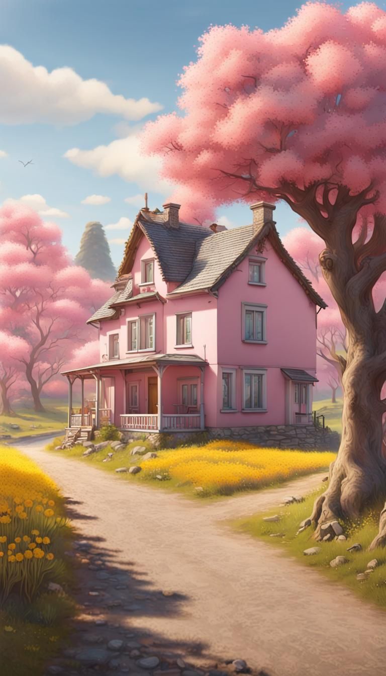 Charming Country House with Pink Trees