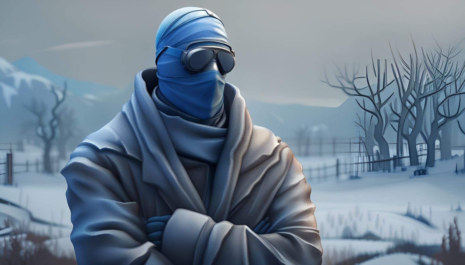 Invisible Man in Winter Landscape, Art Nouveau Style