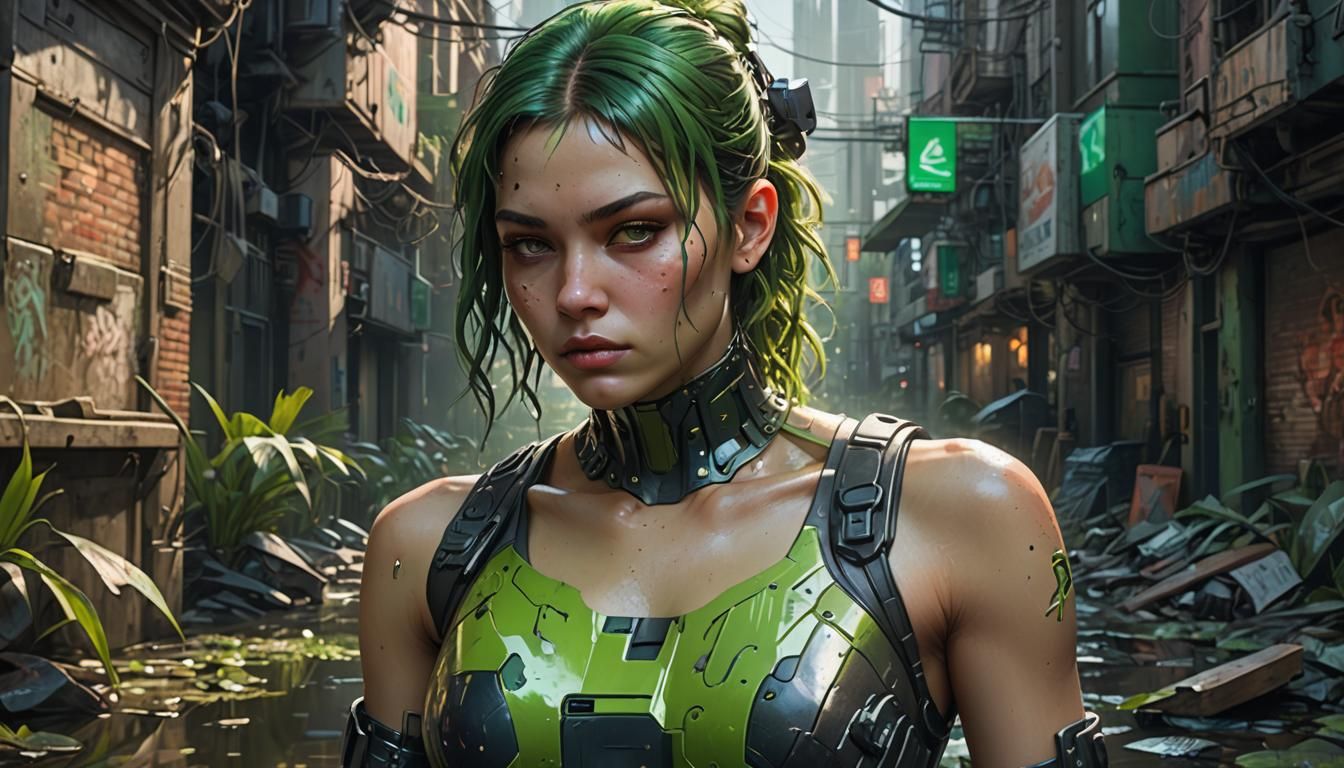 Cyberpunk Woman Portrait in Gritty Alley