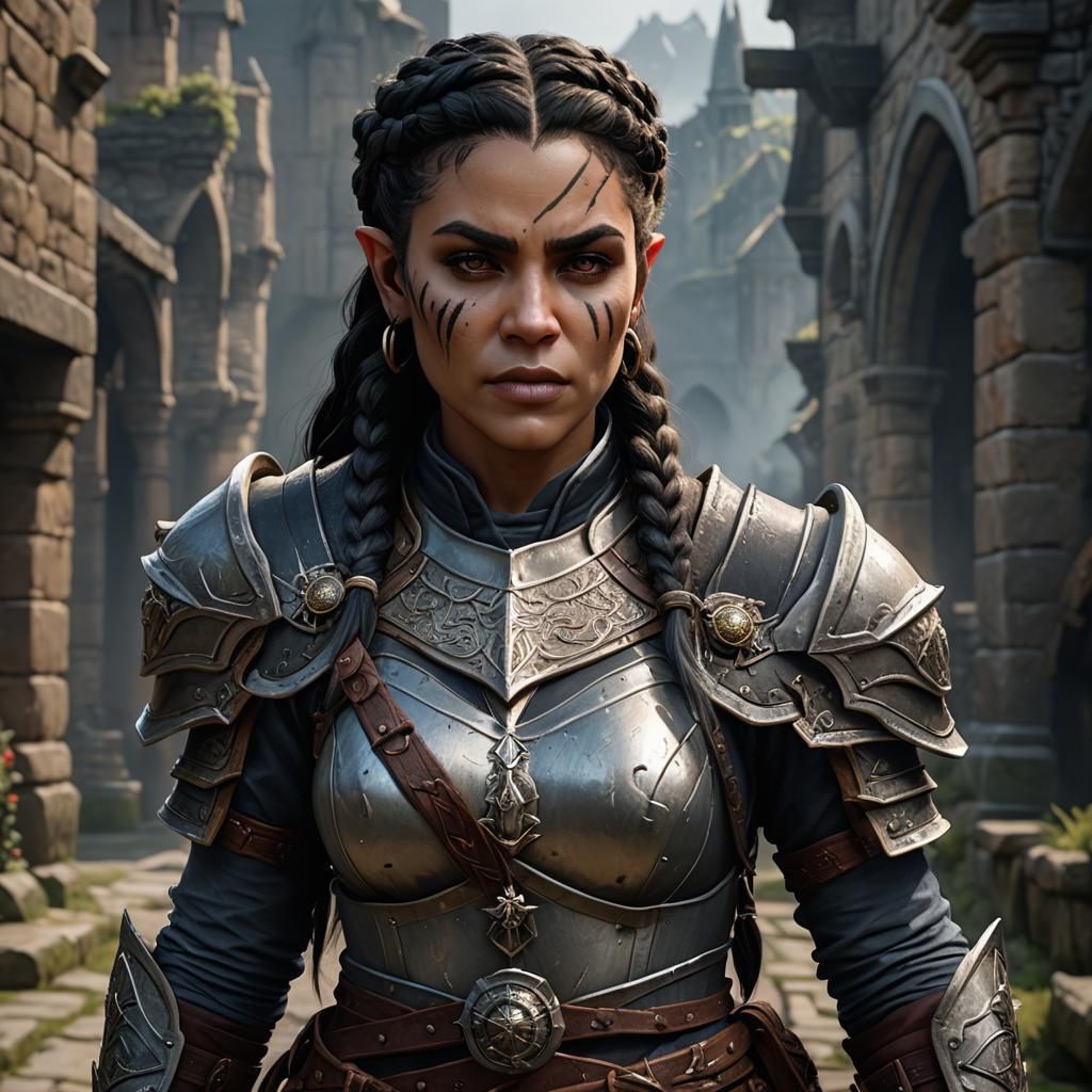 Ethereal Half Orc Paladin in Deep Fantasy Realm