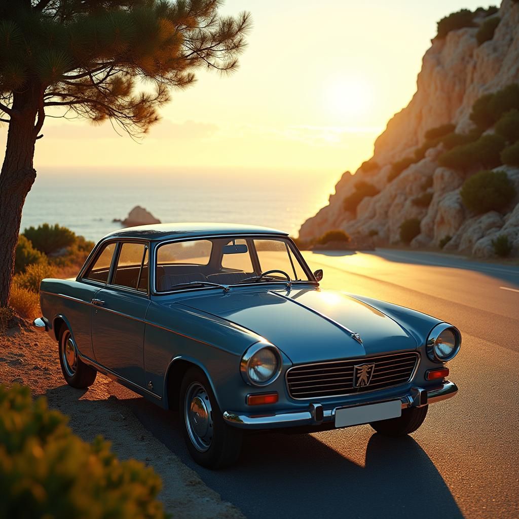 Peugeot 504 on Marseille Coast in Hyperrealism Style