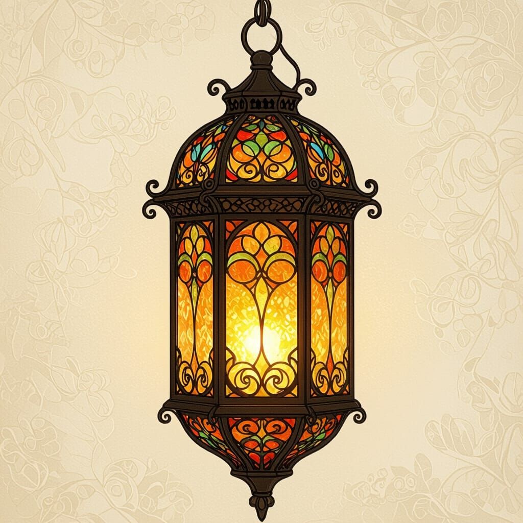 Ornate Lantern with Intricate Metalwork and Stained Glass