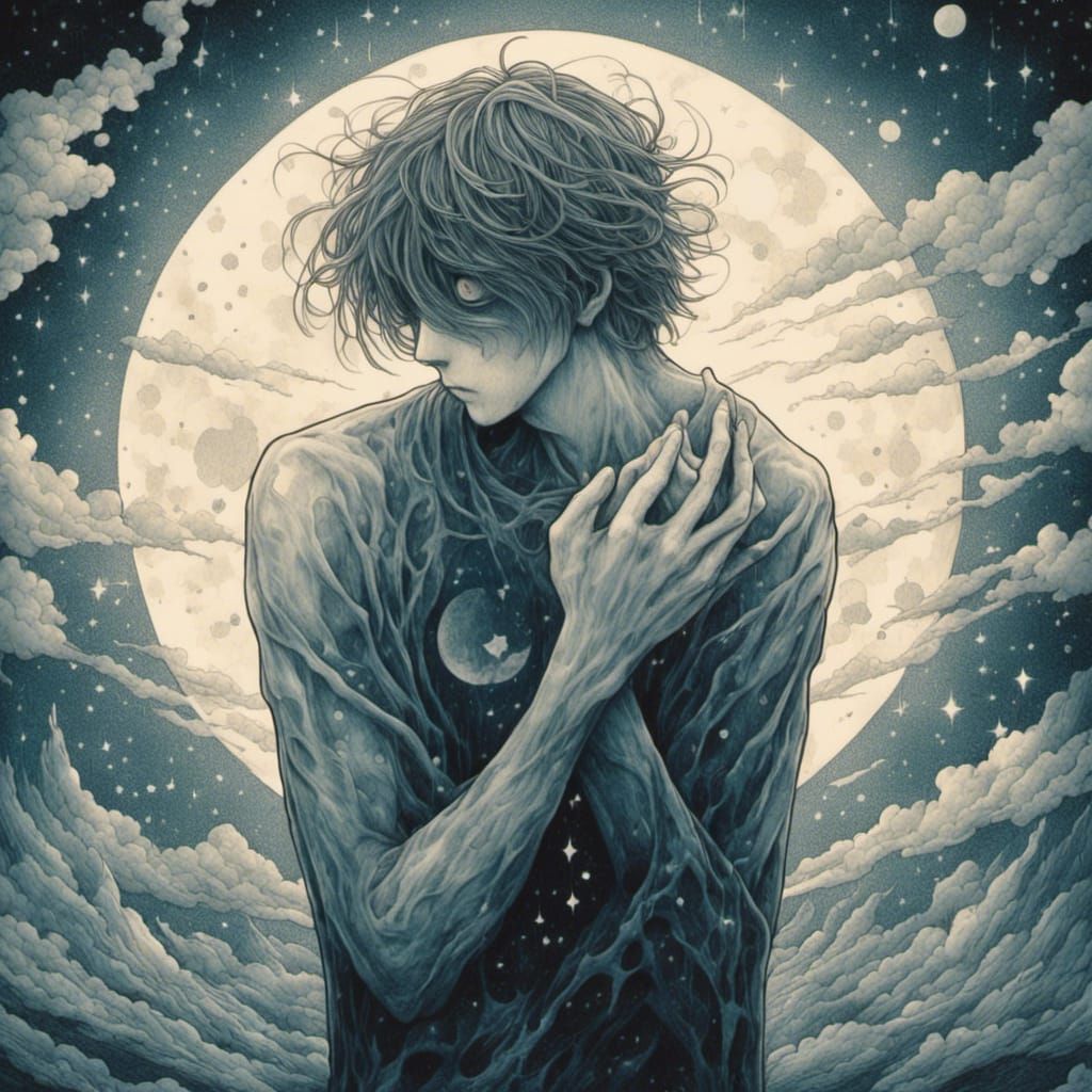 Emotional Turmoil: Serene Man in Moody Lighting