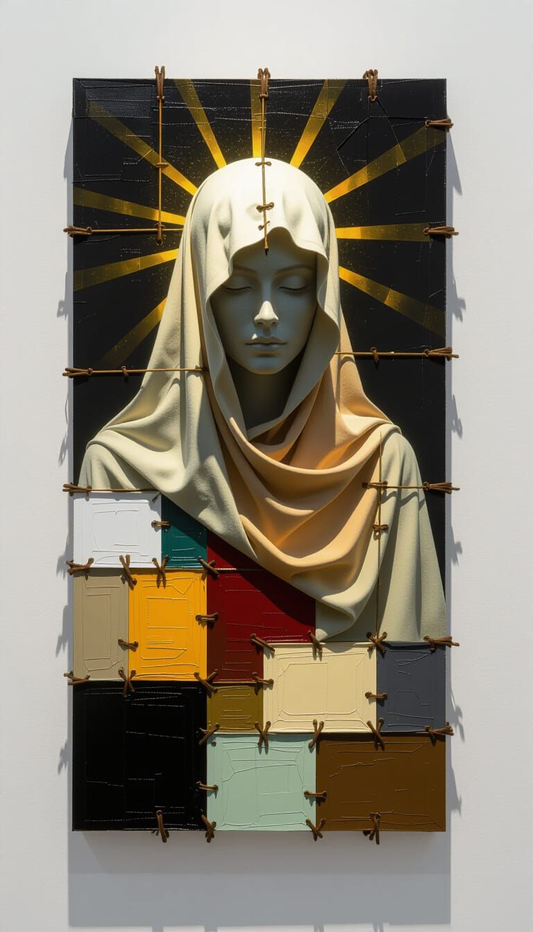 Veiled Icon: Hyperrealistic Oil Painting Amalgamation