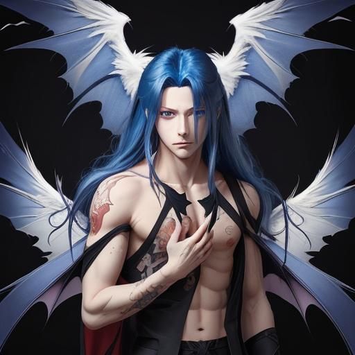 Red Haired Demon and Blue Haired Angel in Anime Style