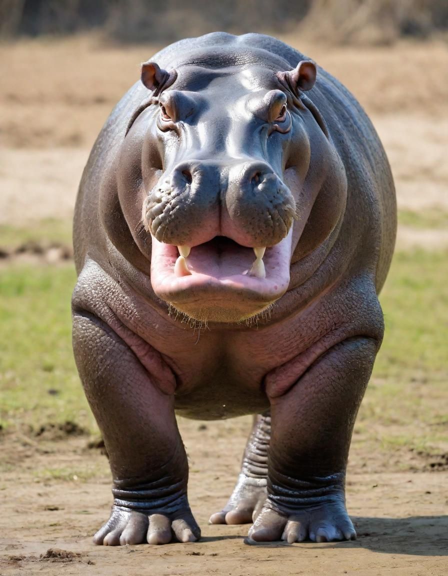 Full Body Side View of Hippopotamus Showing Incisors