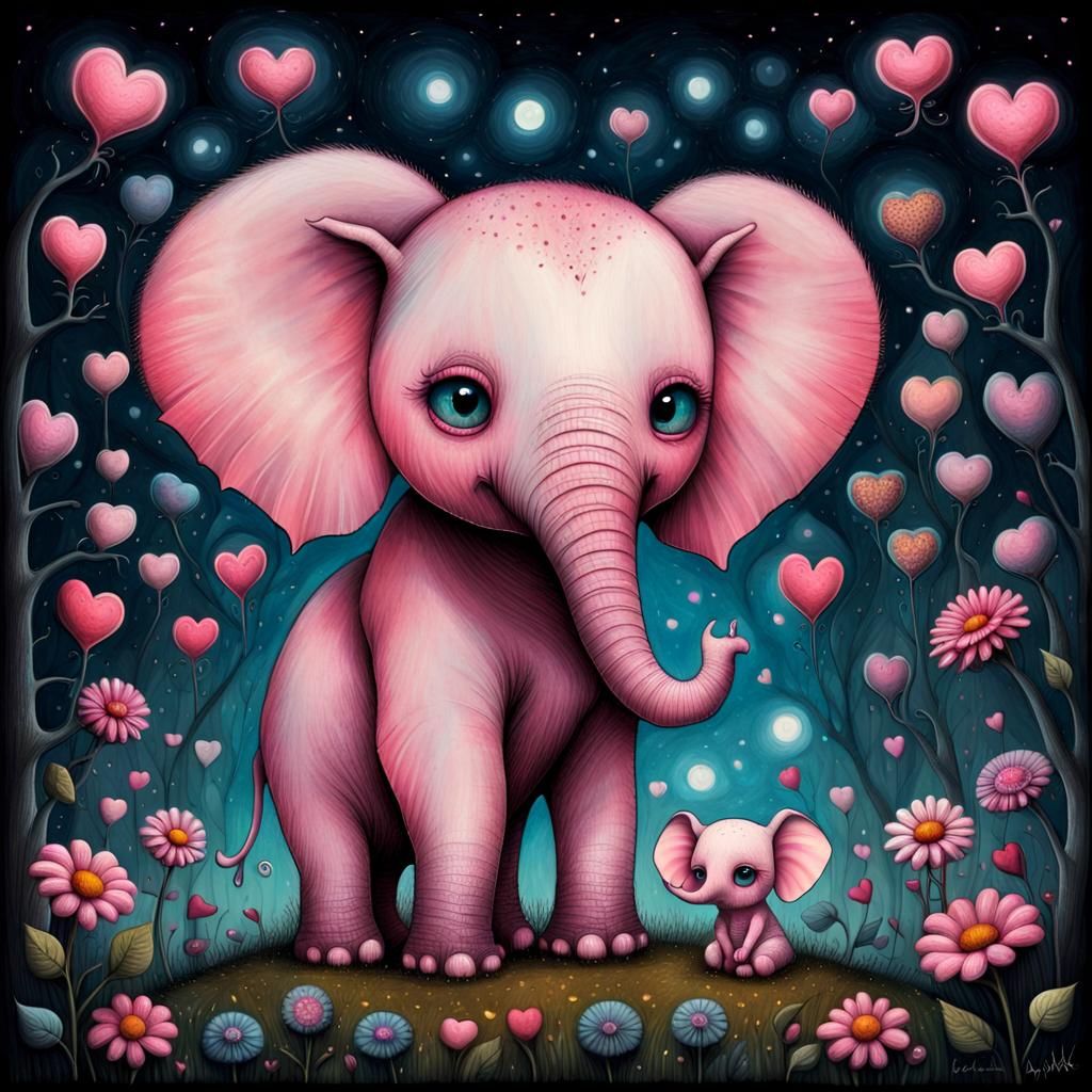 Pink Elephant in a Dreamy Magical World