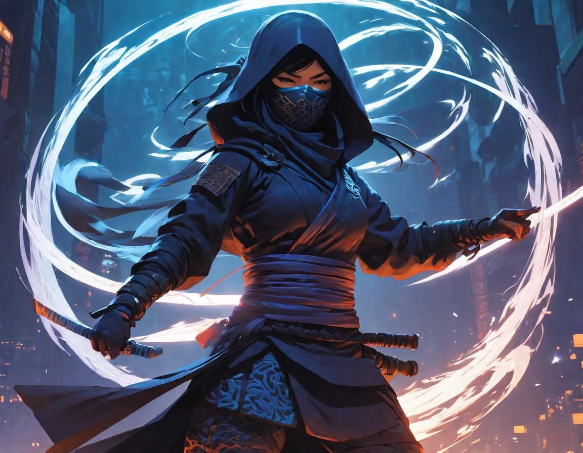 Mysterious Ninja Surrounded by Runes in Fantasy Art