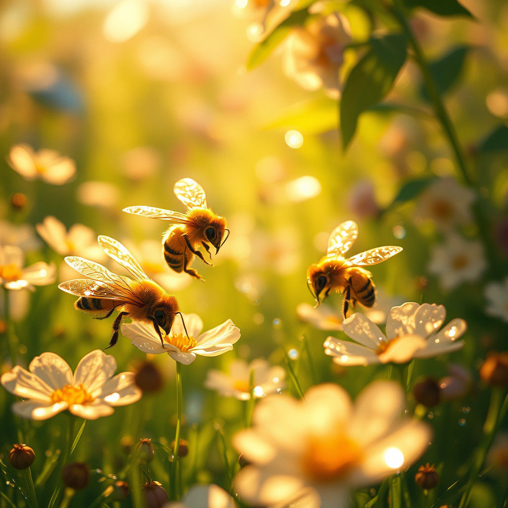 Luminescent Bees Gathering Iridescent Materials