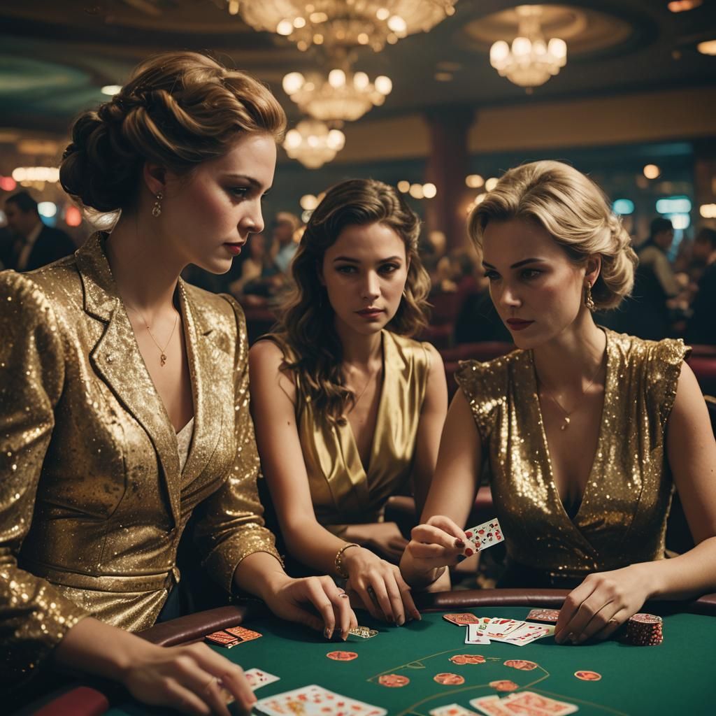 Three Women Play Cards in Casino