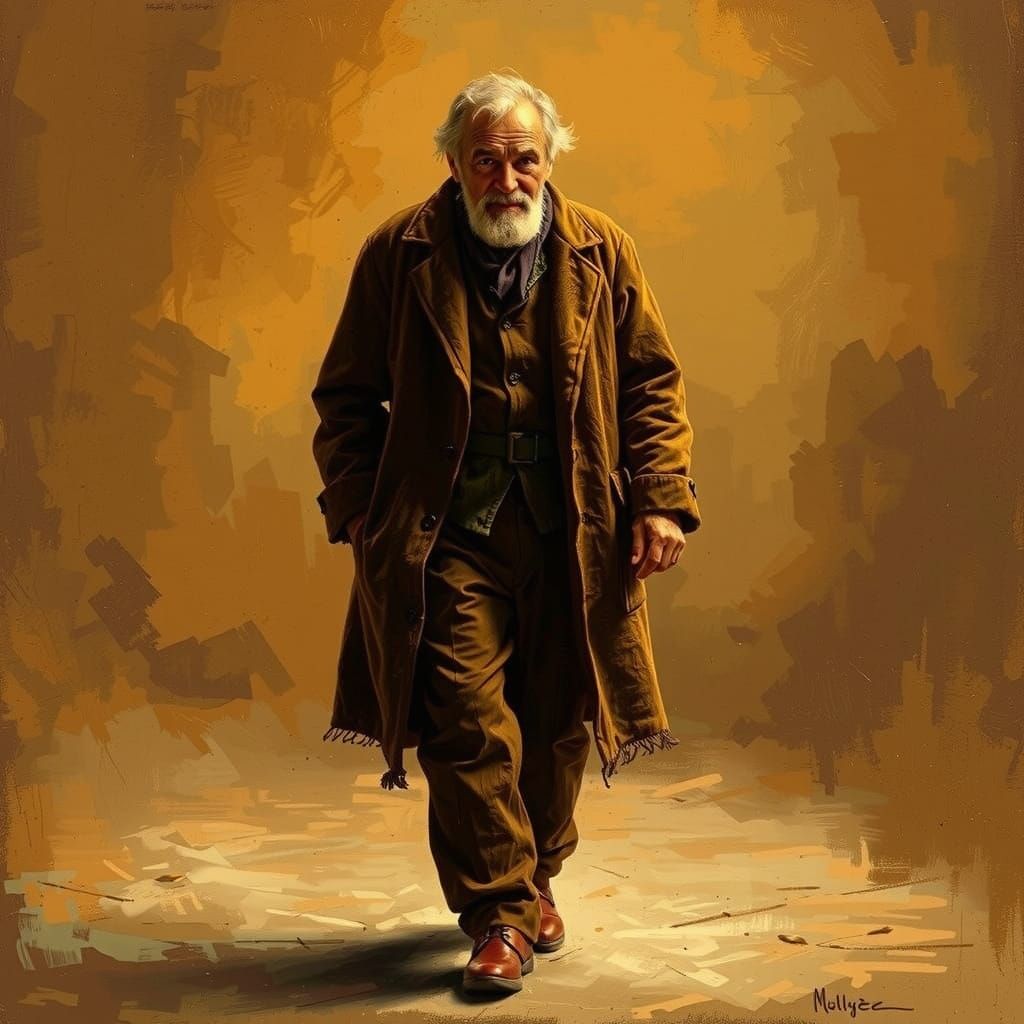 Old Man in Moonlight: Classical Painting with Chiaroscuro