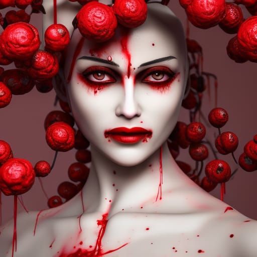 Creepy Girl with Bloody Eyes in Hyperrealistic Detail