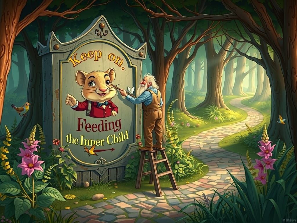 Whimsical Old Gentleman Cares for Weathered Signboard