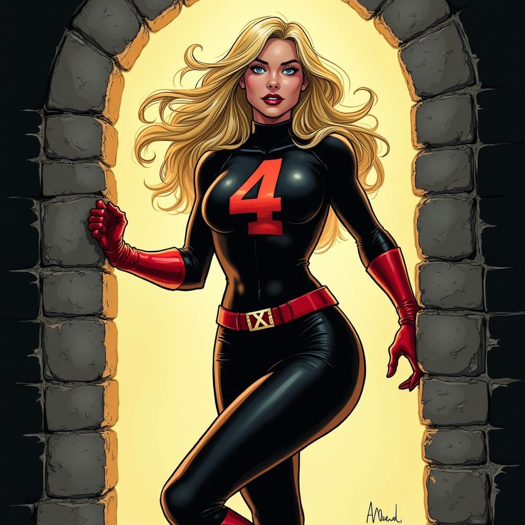 Glowing Ghost Woman in Red Phases Through a Wall in Comic Bo...