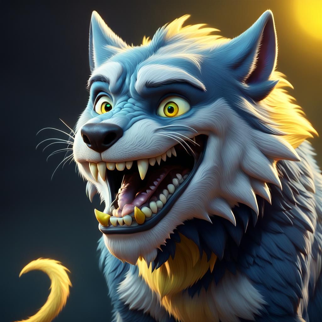 Wolf with Yellow Fangs in 3D Digital Art Style
