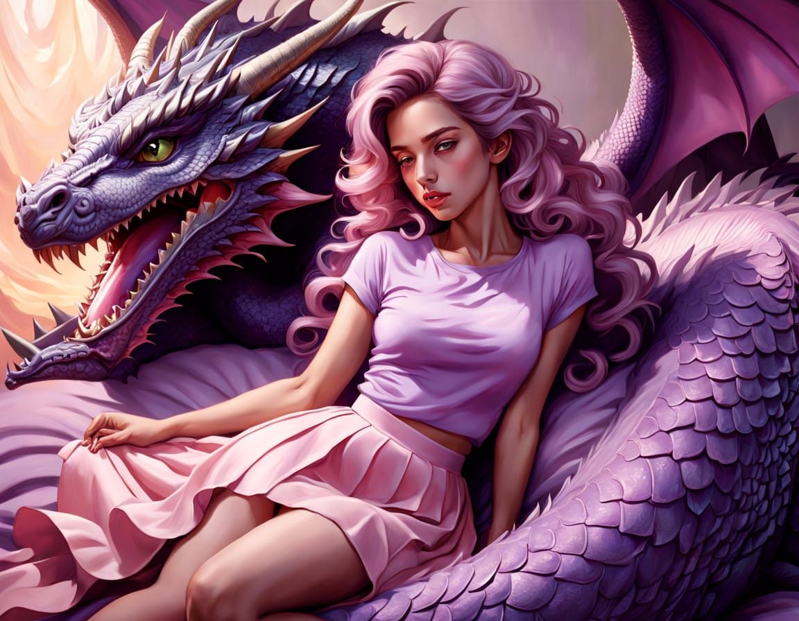 Woman and Dragon: Hyperrealistic Splash Art