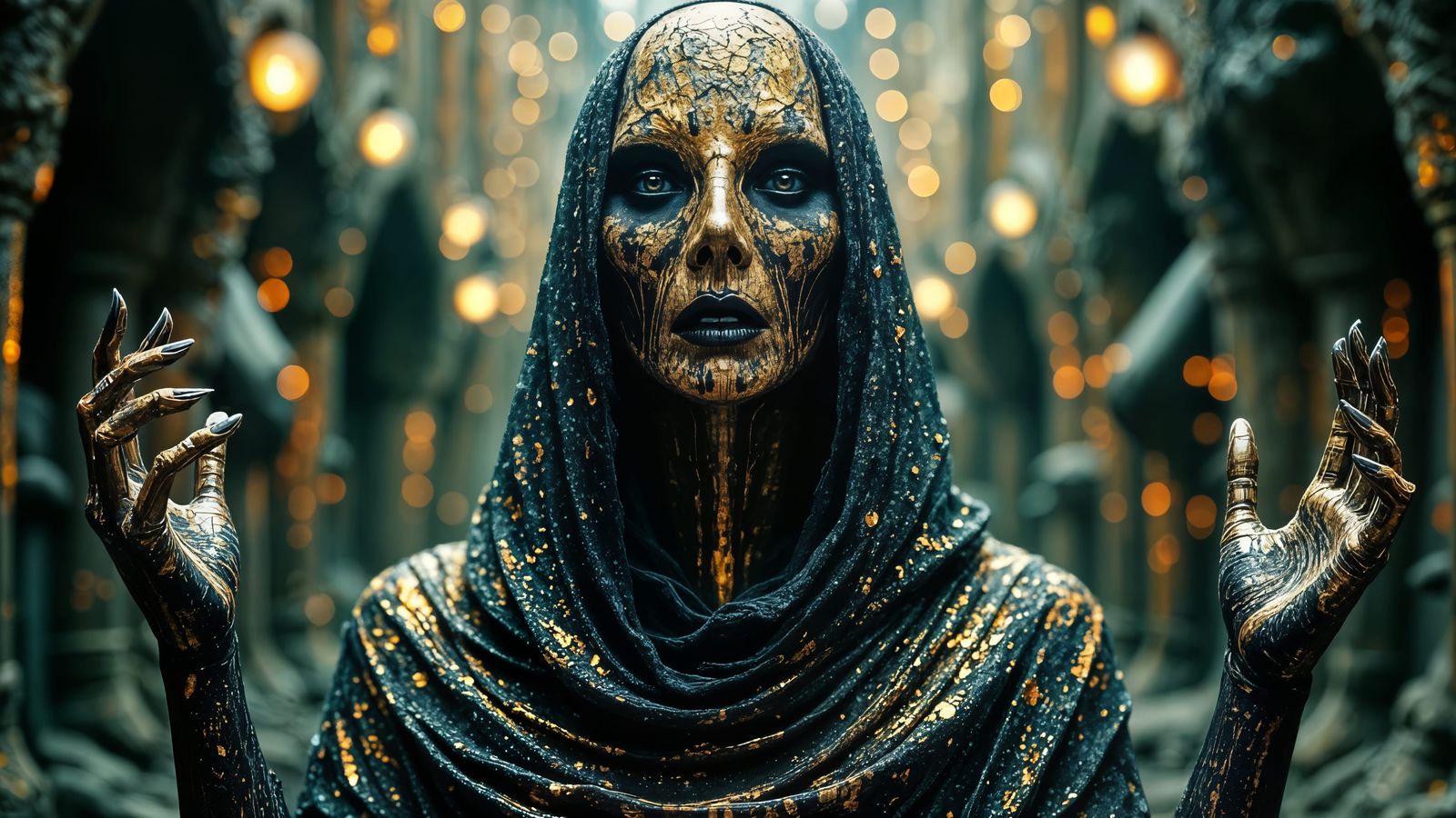 Ethereal Kintsugi Creatures in a Dystopian Landscape