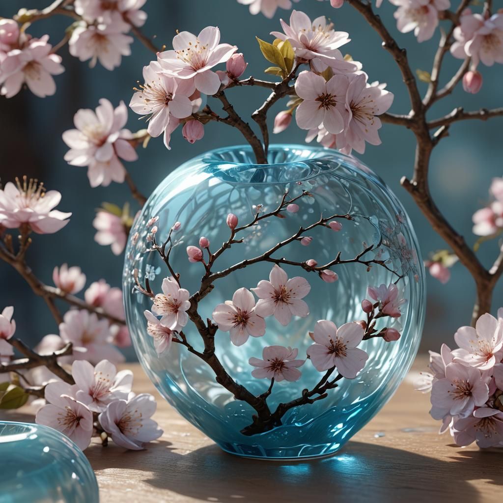 Baroque Glass Apple with Sakura Blossoms