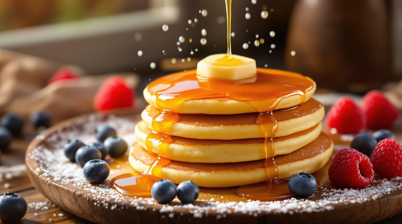 Golden Pancakes with Maple Syrup: Hyperrealistic Food Photog...