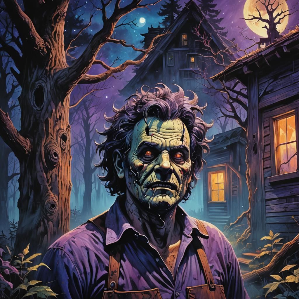Leatherface Portrait at Cabin in Cosmic Horror Art