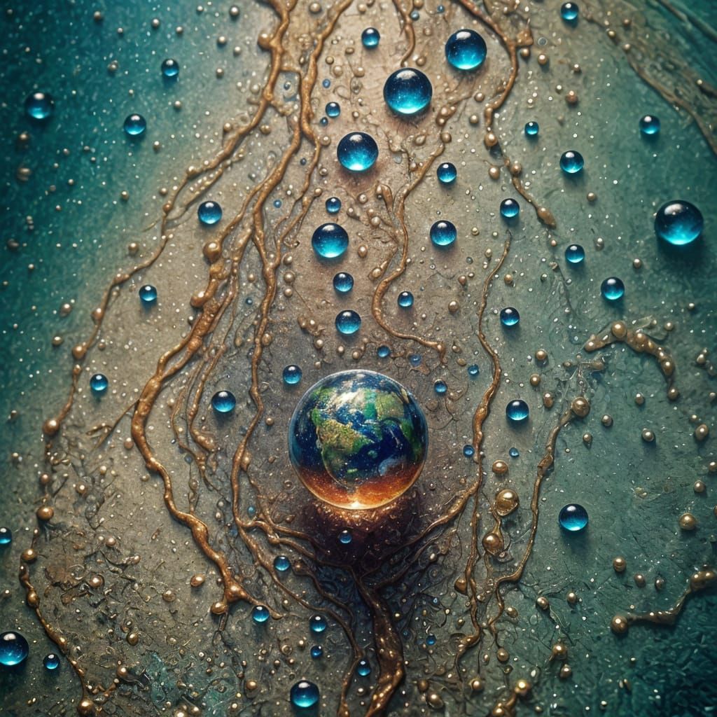 Hyperrealistic Water Drop Reflecting Earth in 8K