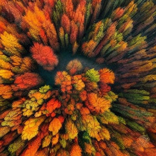 Autumn Forest Aerial View: Dark Watercolor Painting