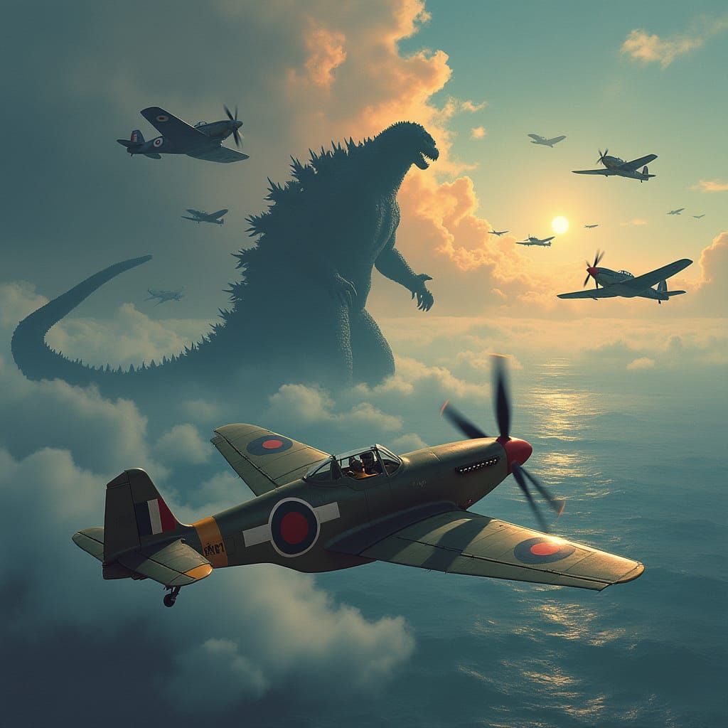 Vintage Fighter Planes Engage Godzilla in Epic Dogfight