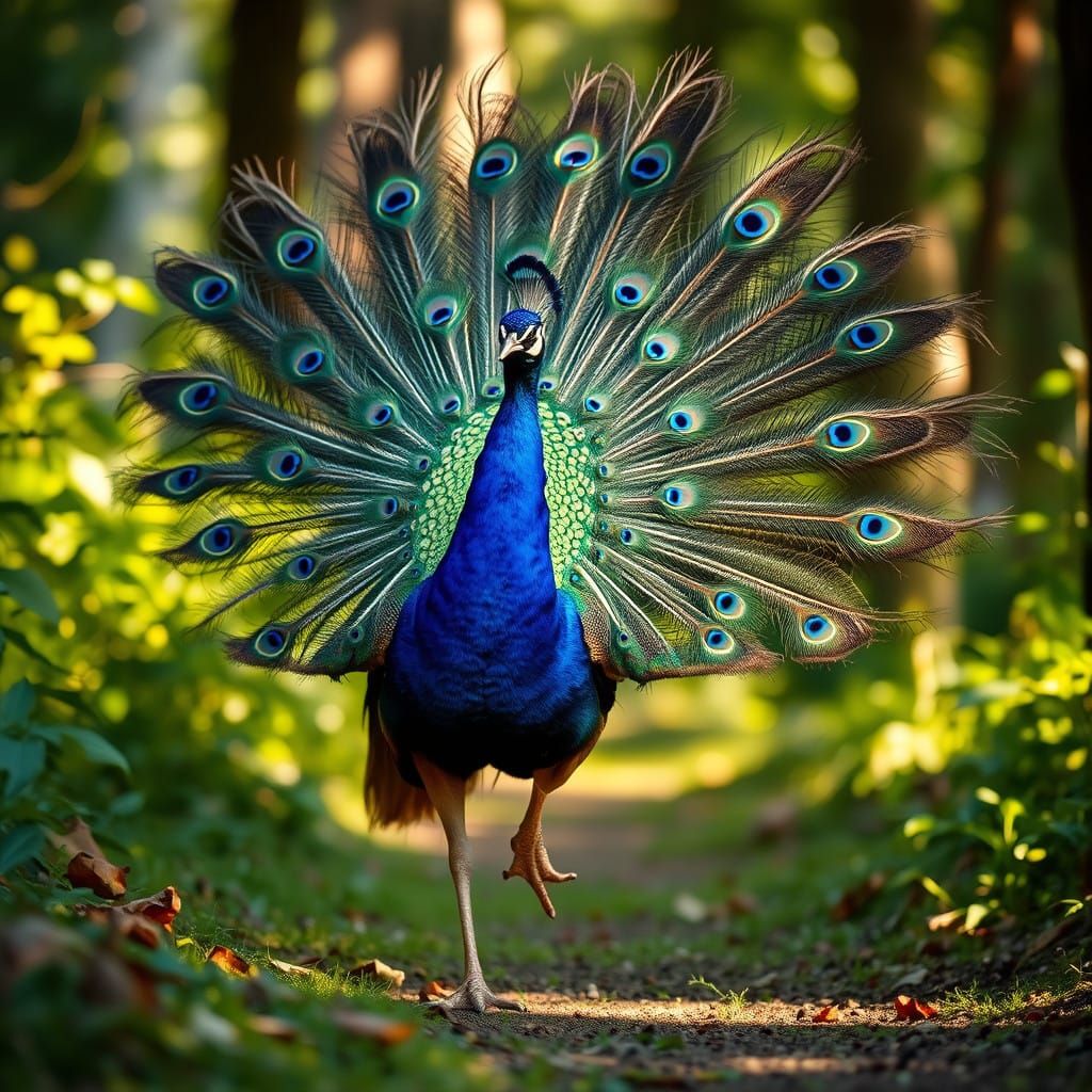 Regal Peacock in Vibrant Forest Landscape