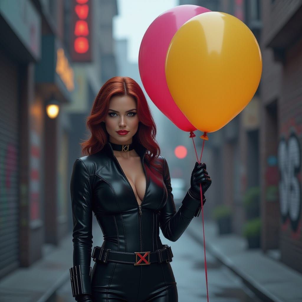 Black Widow Celebrates with a Birthday Balloon