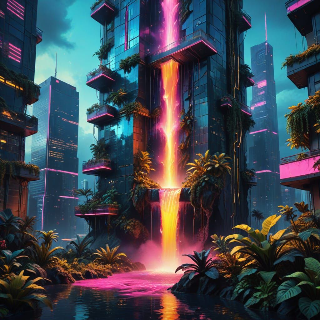 Waterfall Skyscraper in a Hopeful Futuristic City