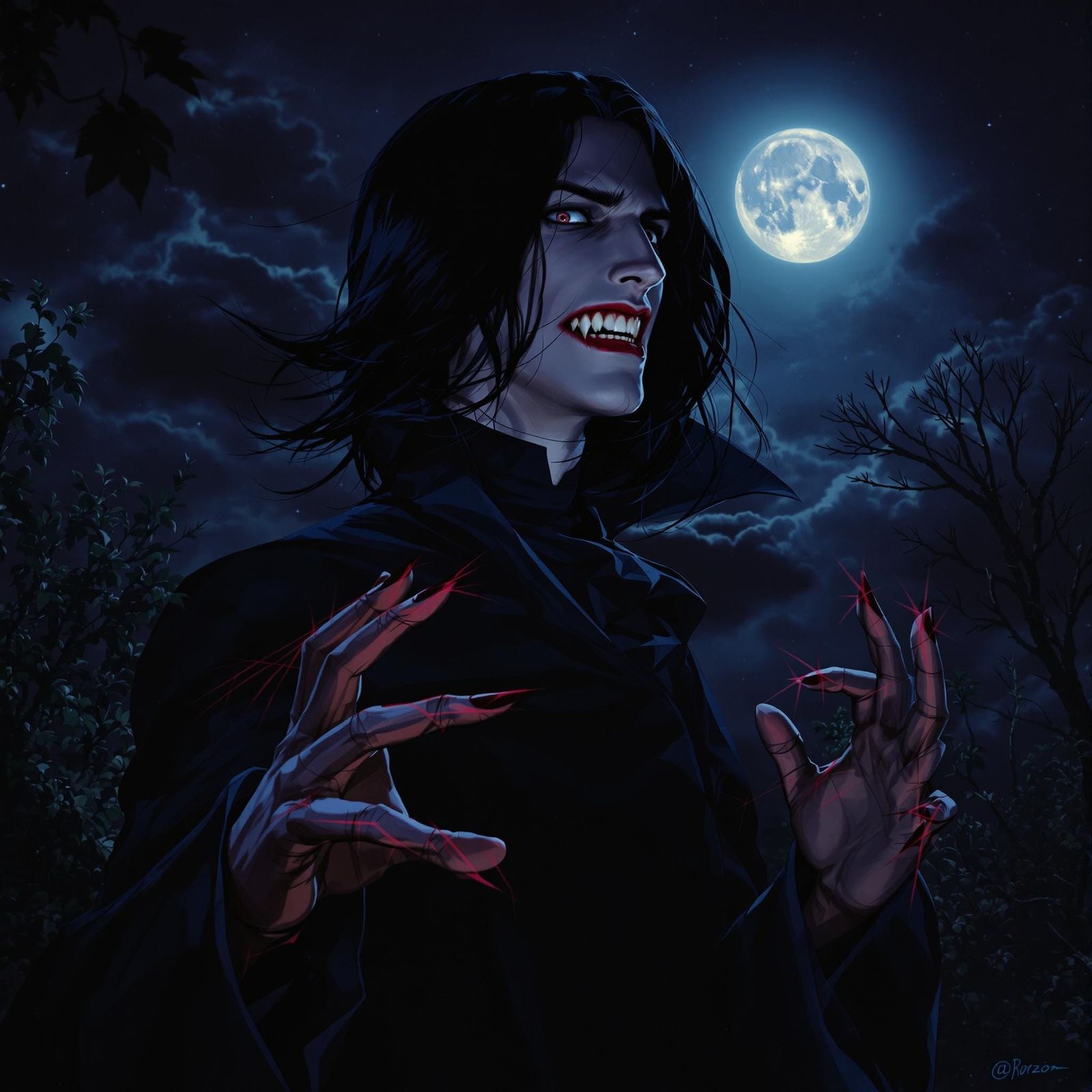 Young Vampire Severus Snape Under Dark Moonlight