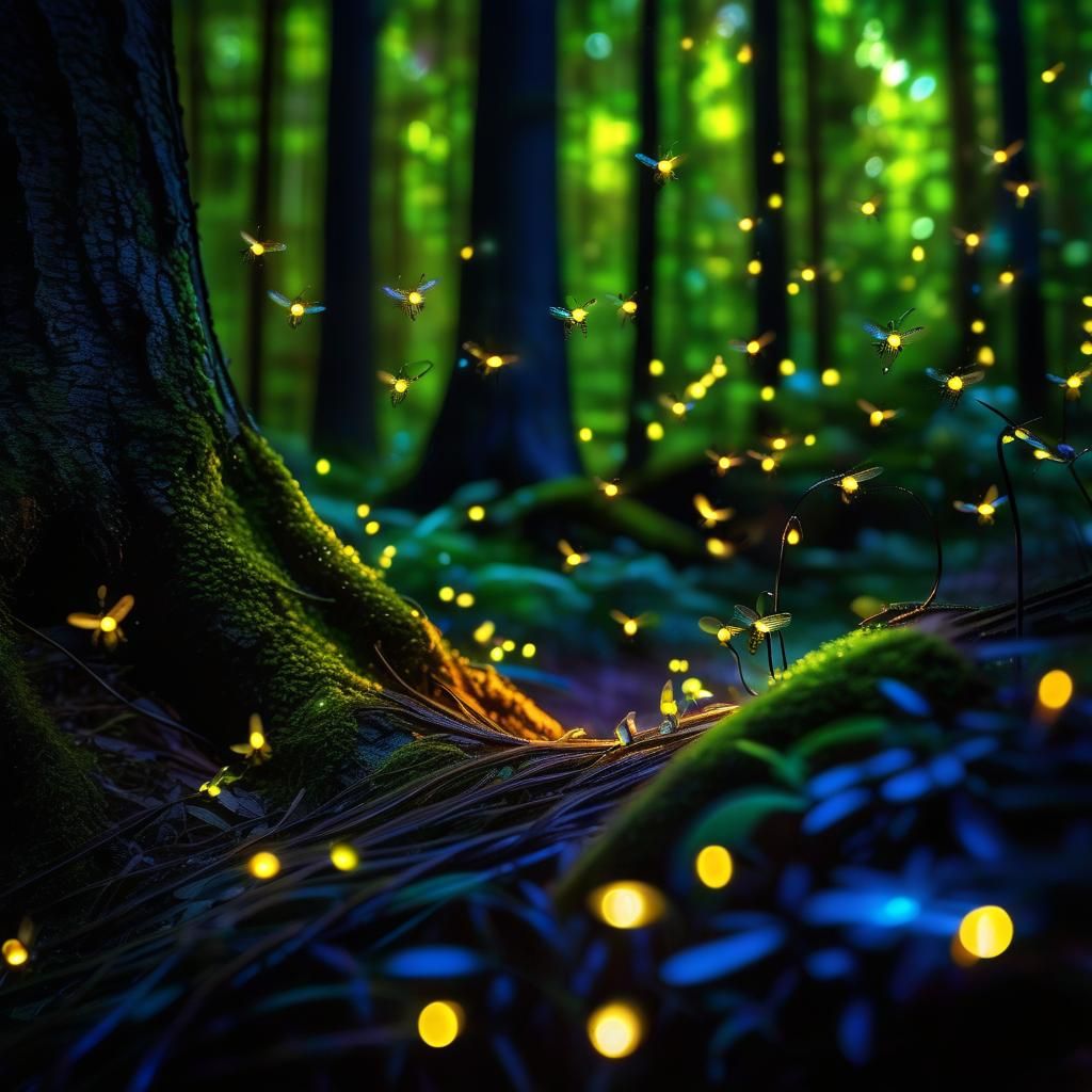 Bioluminescent Fireflies in Fairytale Forest