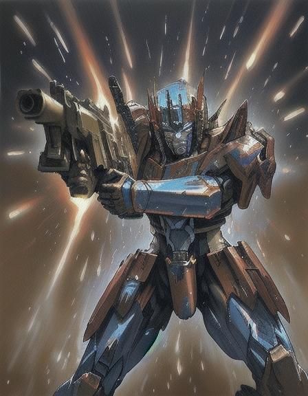 Optimus Prime Anime Action Pose in Oil Paint Style