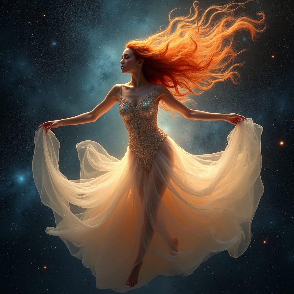 Celestial Woman Dancing Among Stars
