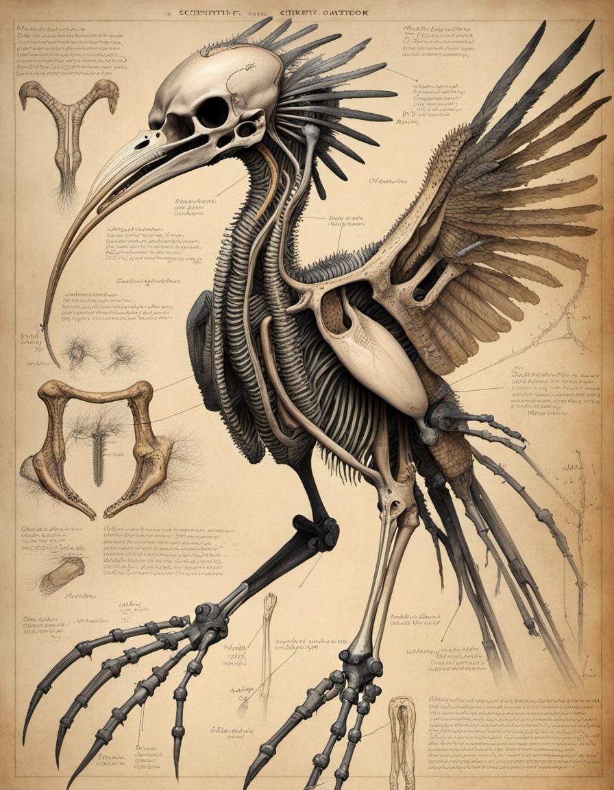 Archeopteryx Anatomy Diagram in Giger Style