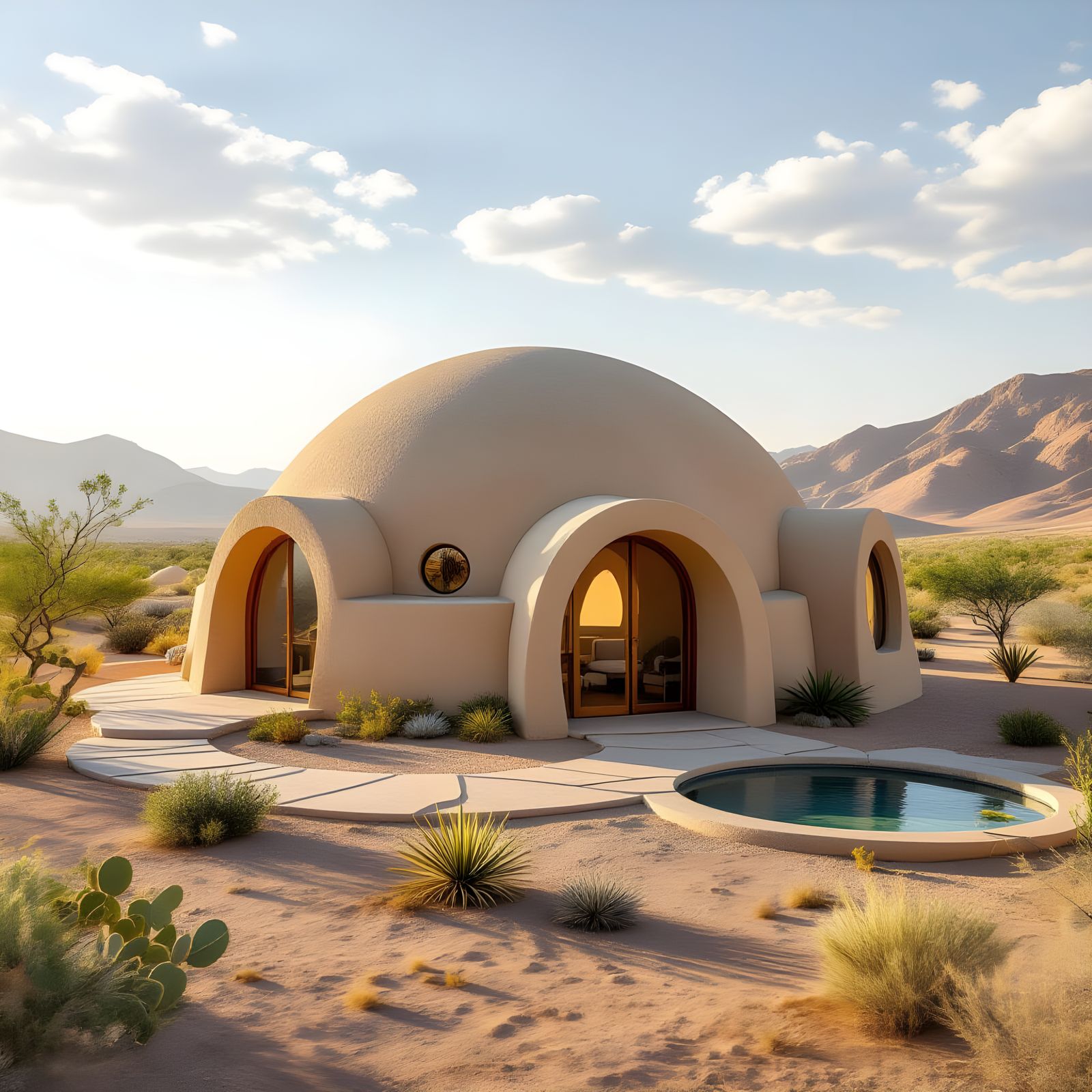 SuperAdobe Dome House in Desert Landscape