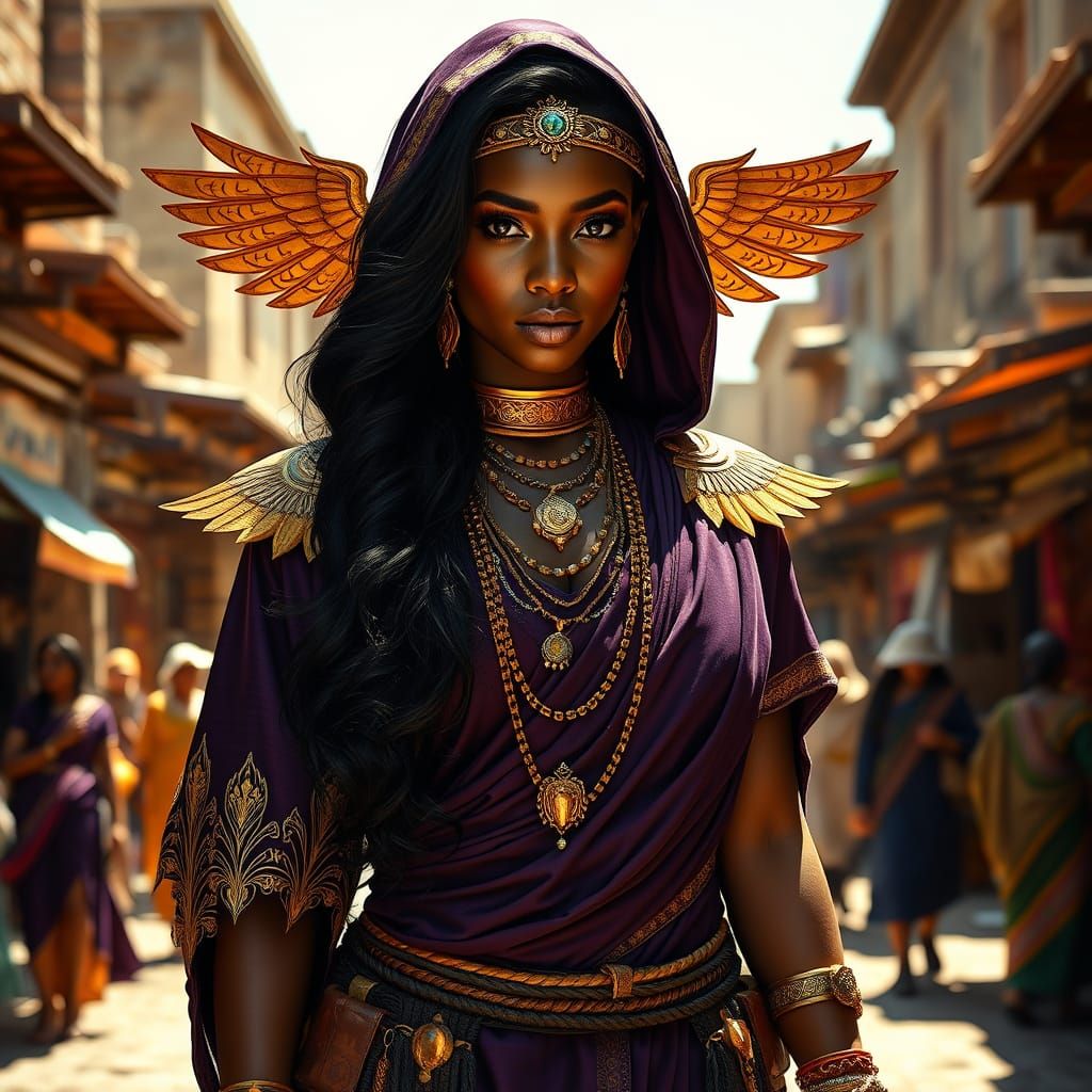 Stunning Woman in Tribal Outfit in Sunny Marketplace