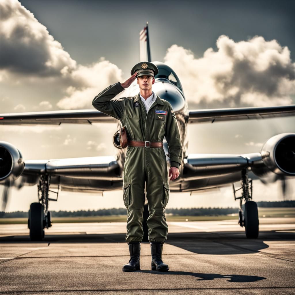 Young Pilot Salutes Chief: Hyperrealistic Image