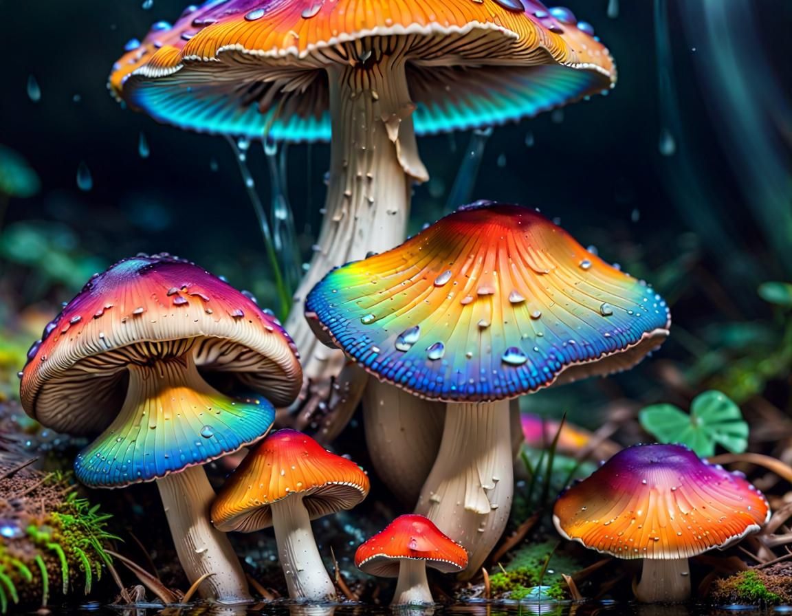 Rainbow Scaled Mushroom Hybrid with Psychedelic Backdrop