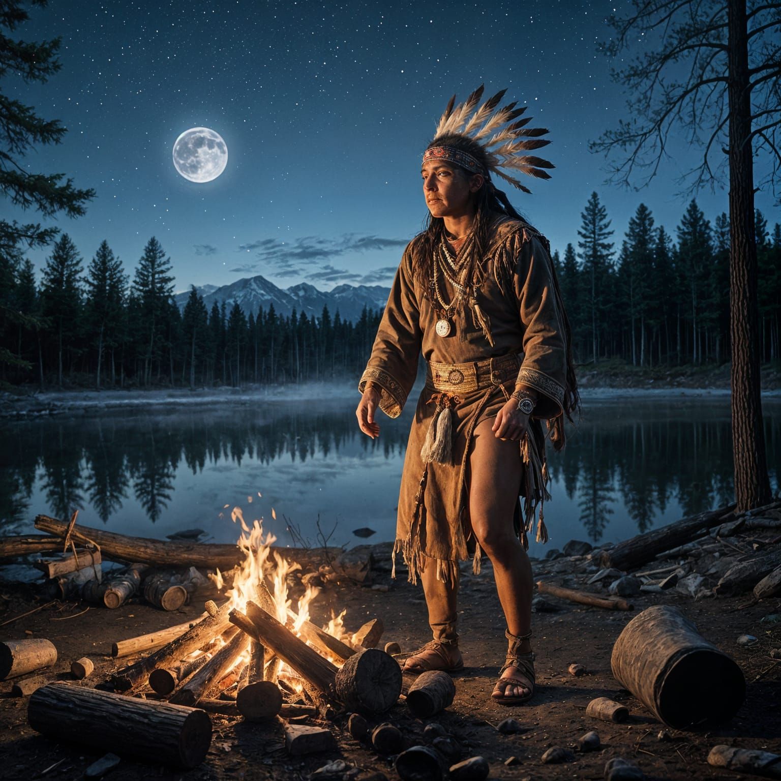 Surreal Shamanic Ritual Under Moonlit Skies in Impressive Ci...
