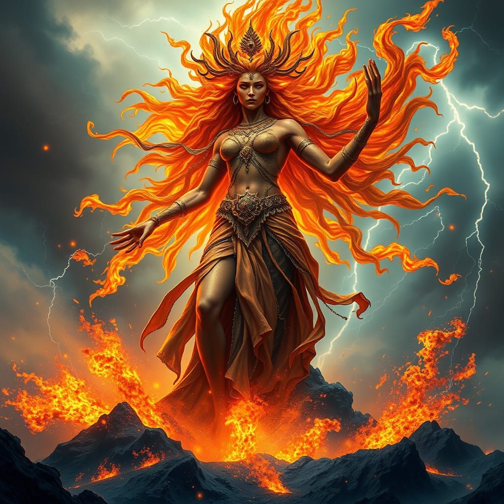 Goddess of Fire Ascends from Volcanic Caldera
